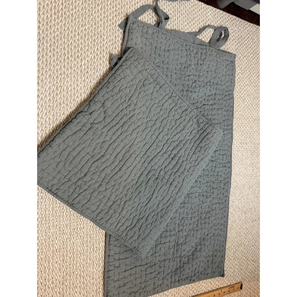 Pottery Barn King Pillow Sham Pair ‎ Gray Cotton Linen Pick Stitch Quilted